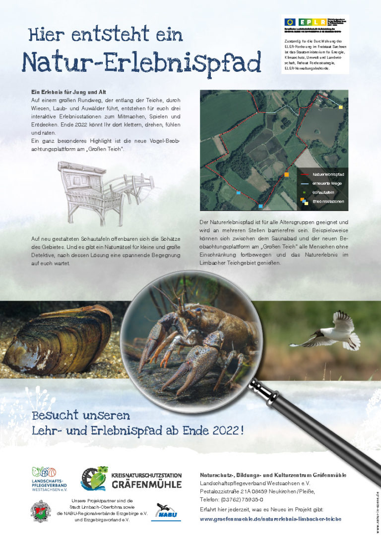 Infotafel für den Natur- und Erlebnispfad Limbacher Teiche