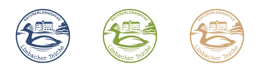 Farbvariationen des Logos für den Naturlehrpfad Limbacher Teiche